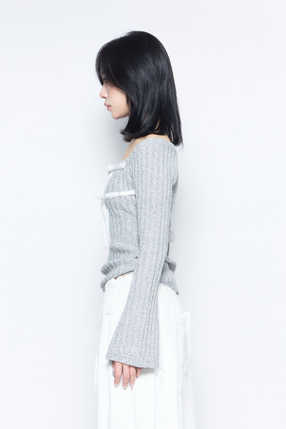 S rib knit tops ribbon