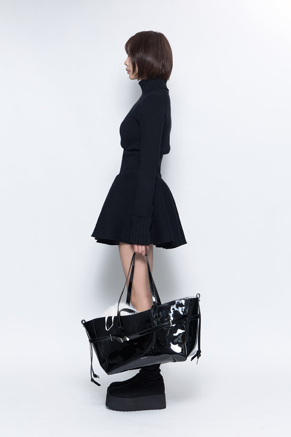 S structured flare knit dress