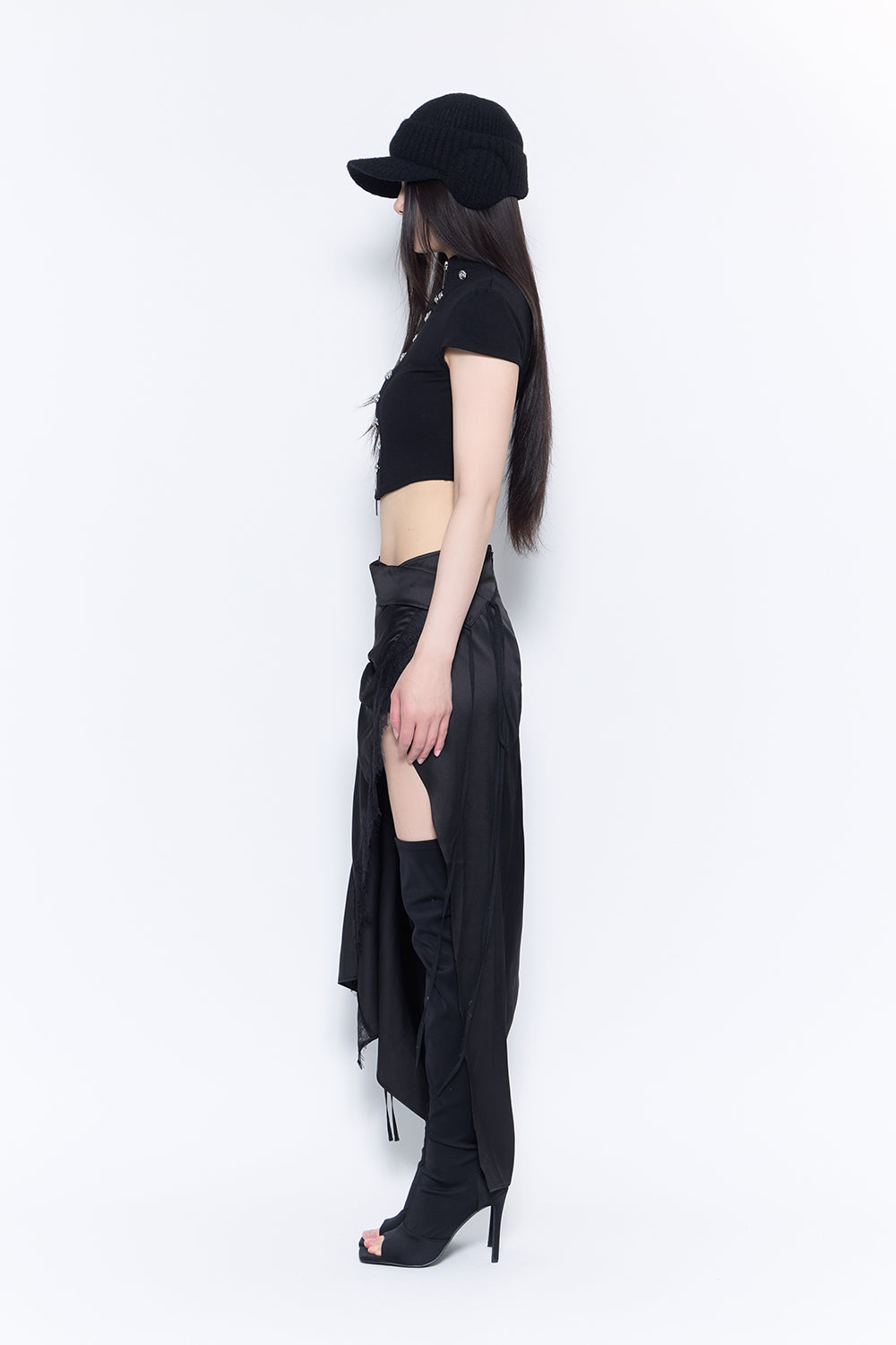 gathered satin skirt