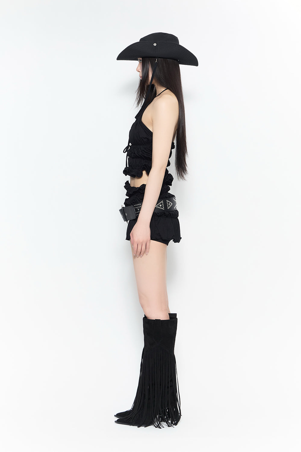 shirred frill skirt mini