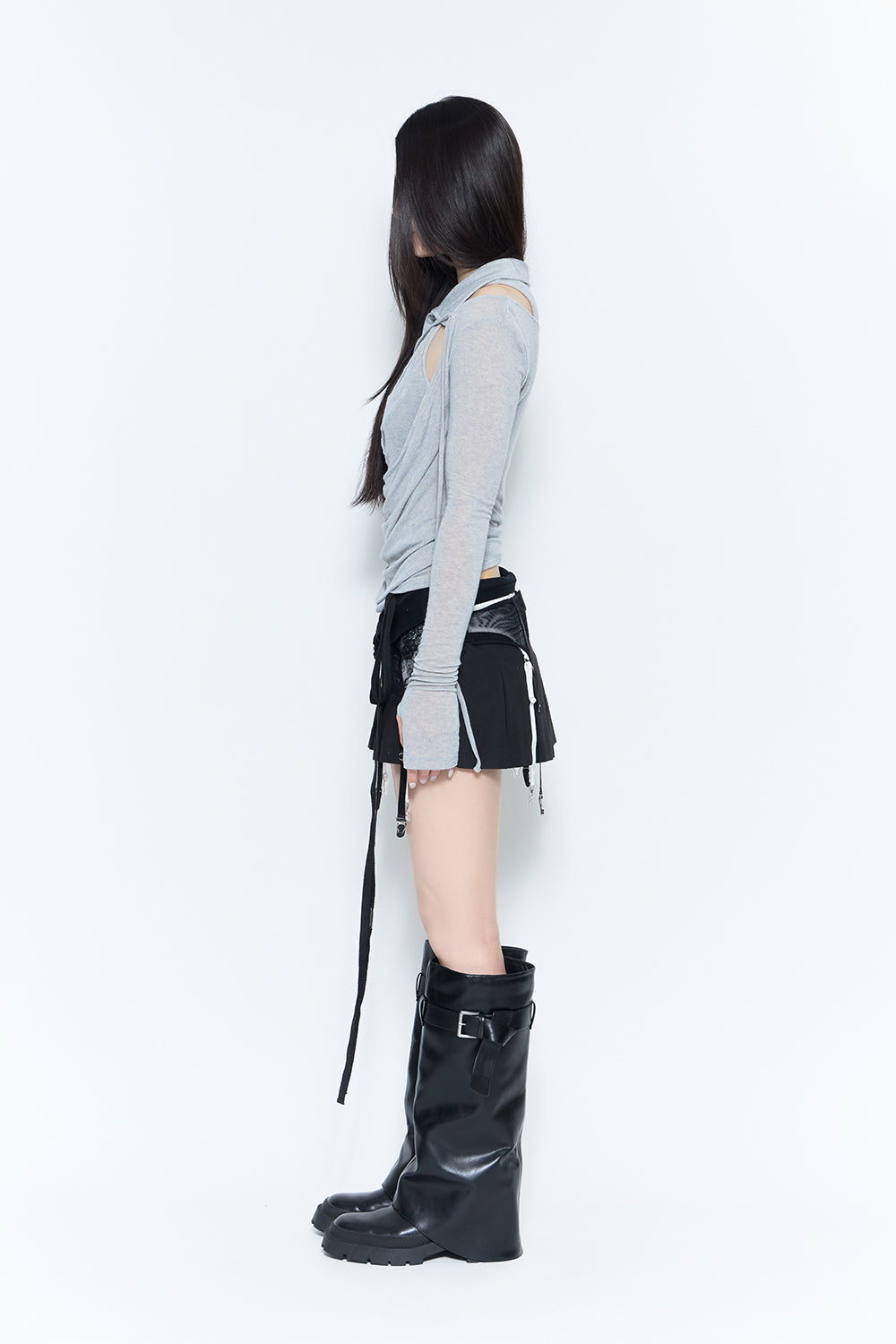 THEREDTHREAD】corded hook pleated skirt