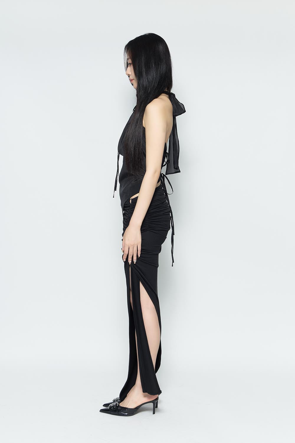 S symbol draped skirt