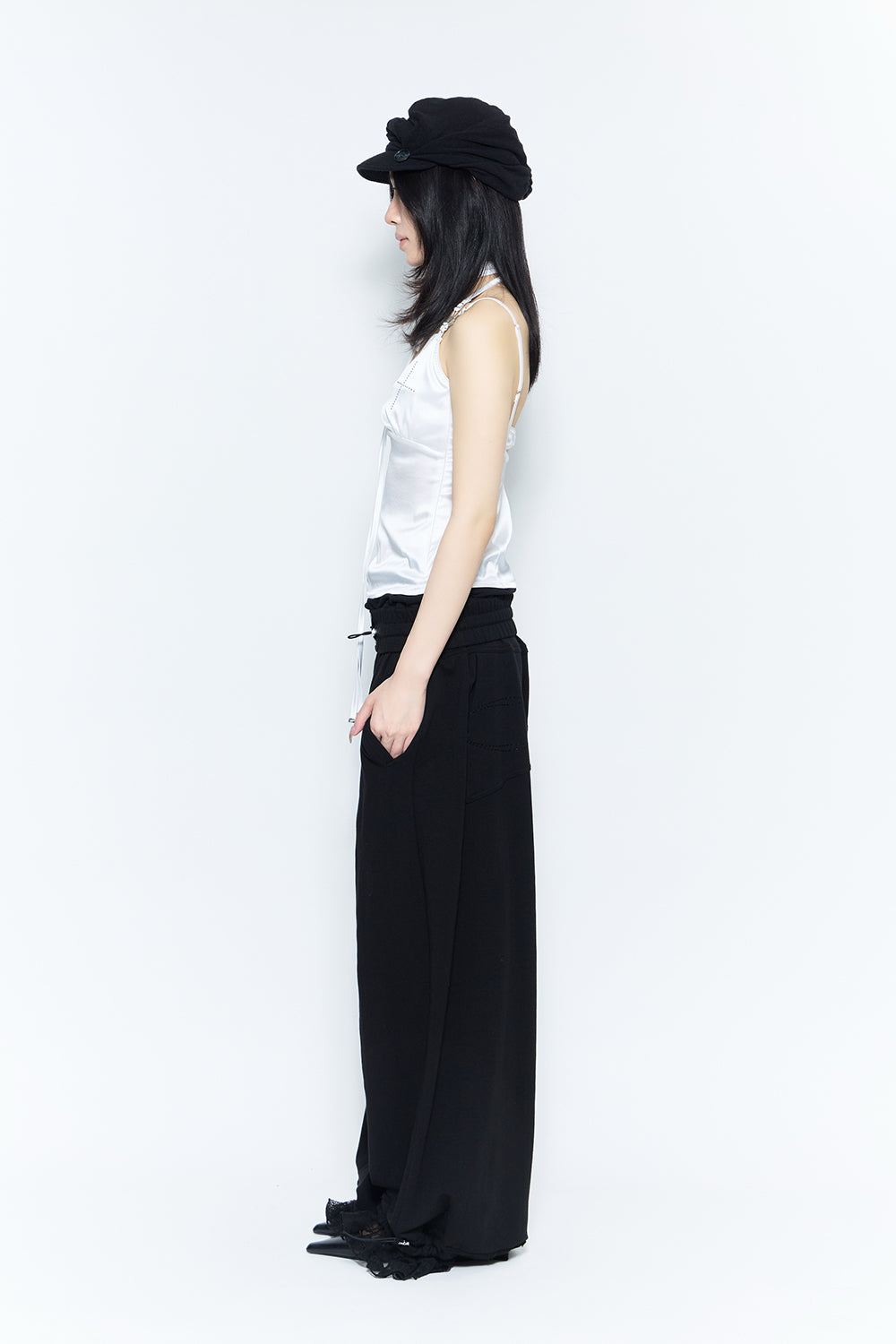 THEREDTHREAD】layered sweat pants lace