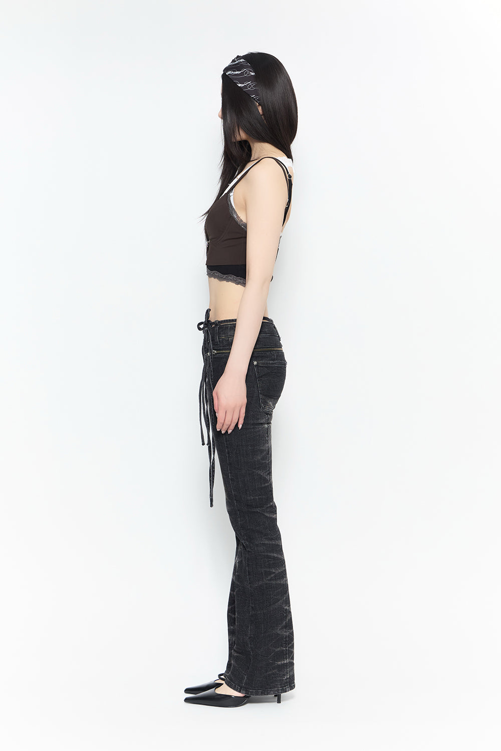 パンツ theredthread strap flare denim black S THEREDTHREAD / ザレッドスレッド】strap flare denim