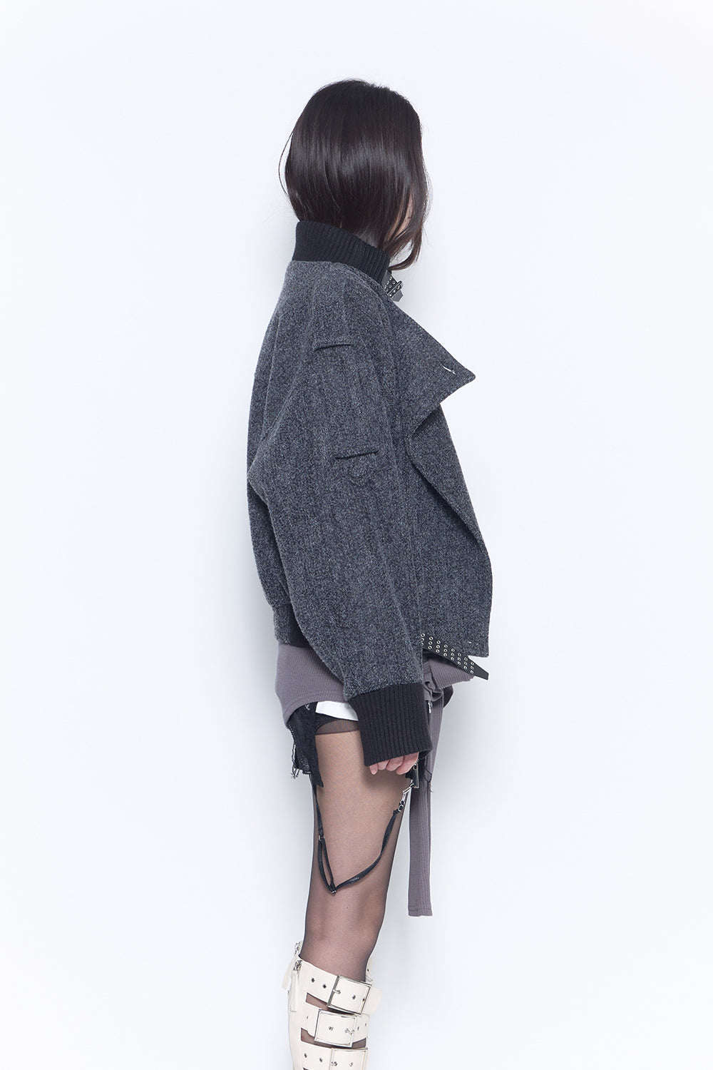 belted lace blouson