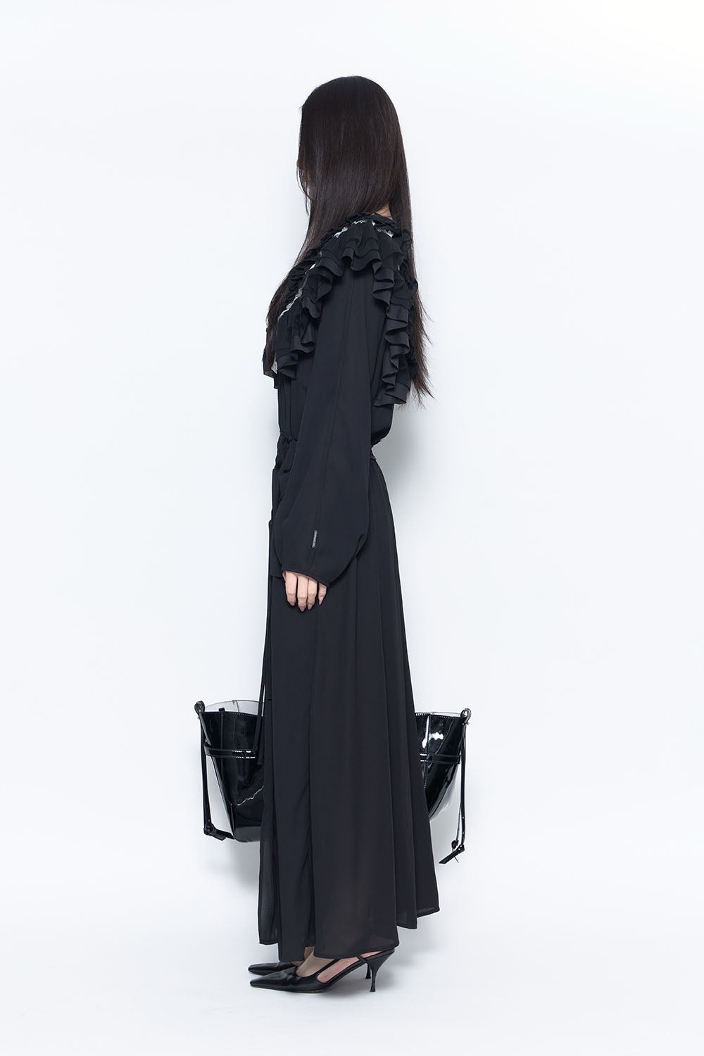 S ruffle chiffon long dress