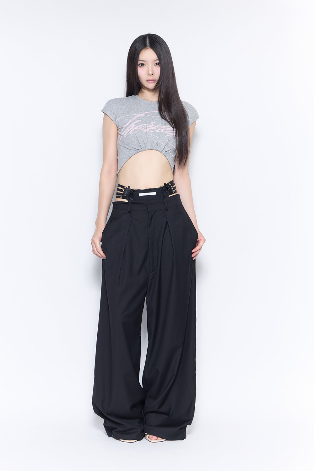 strap layered slacks ribbon