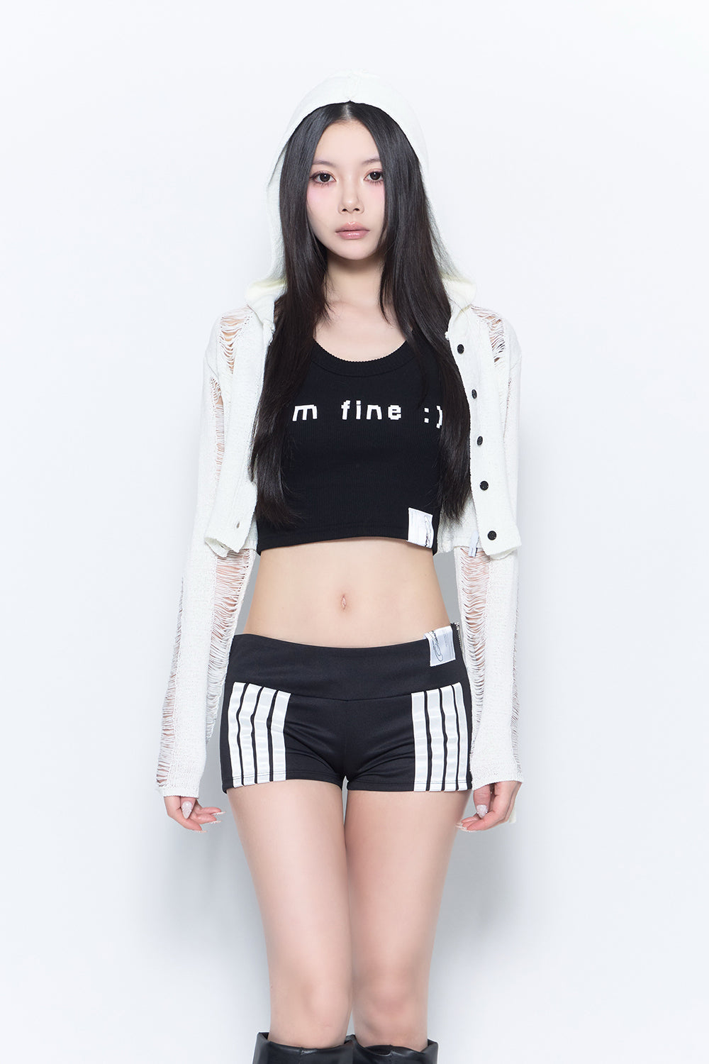 laddering knit hoodie