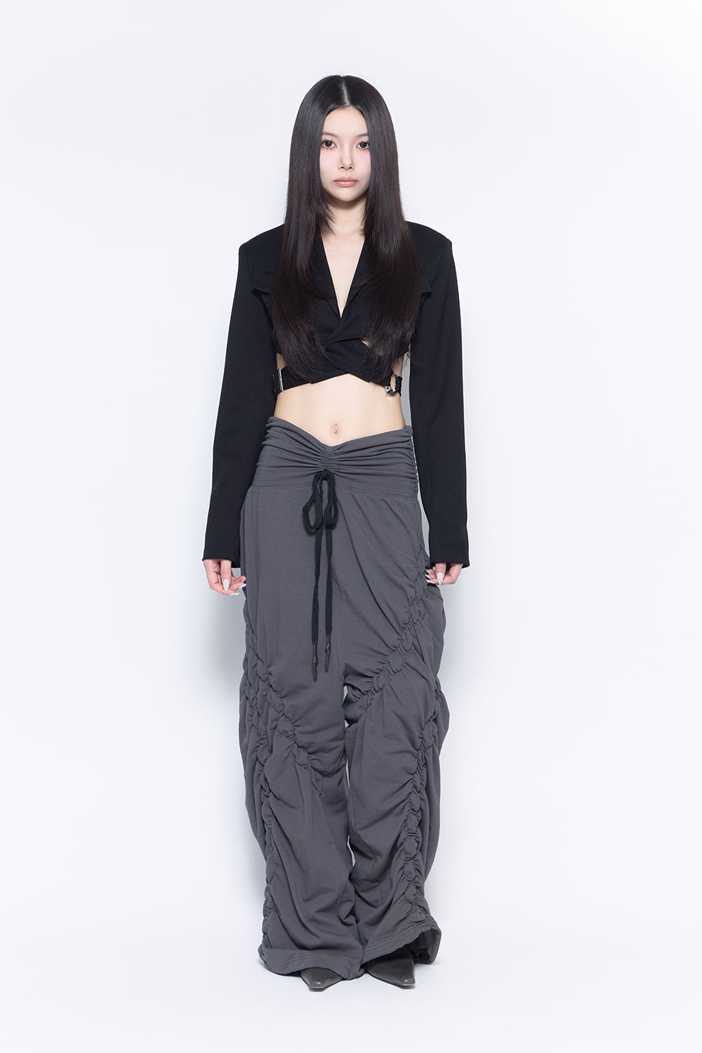 パンツ theredthread ribbon smocking sweat pants THEREDTHREAD / ザレッドスレッド】S ribbon smocking sweat pants
