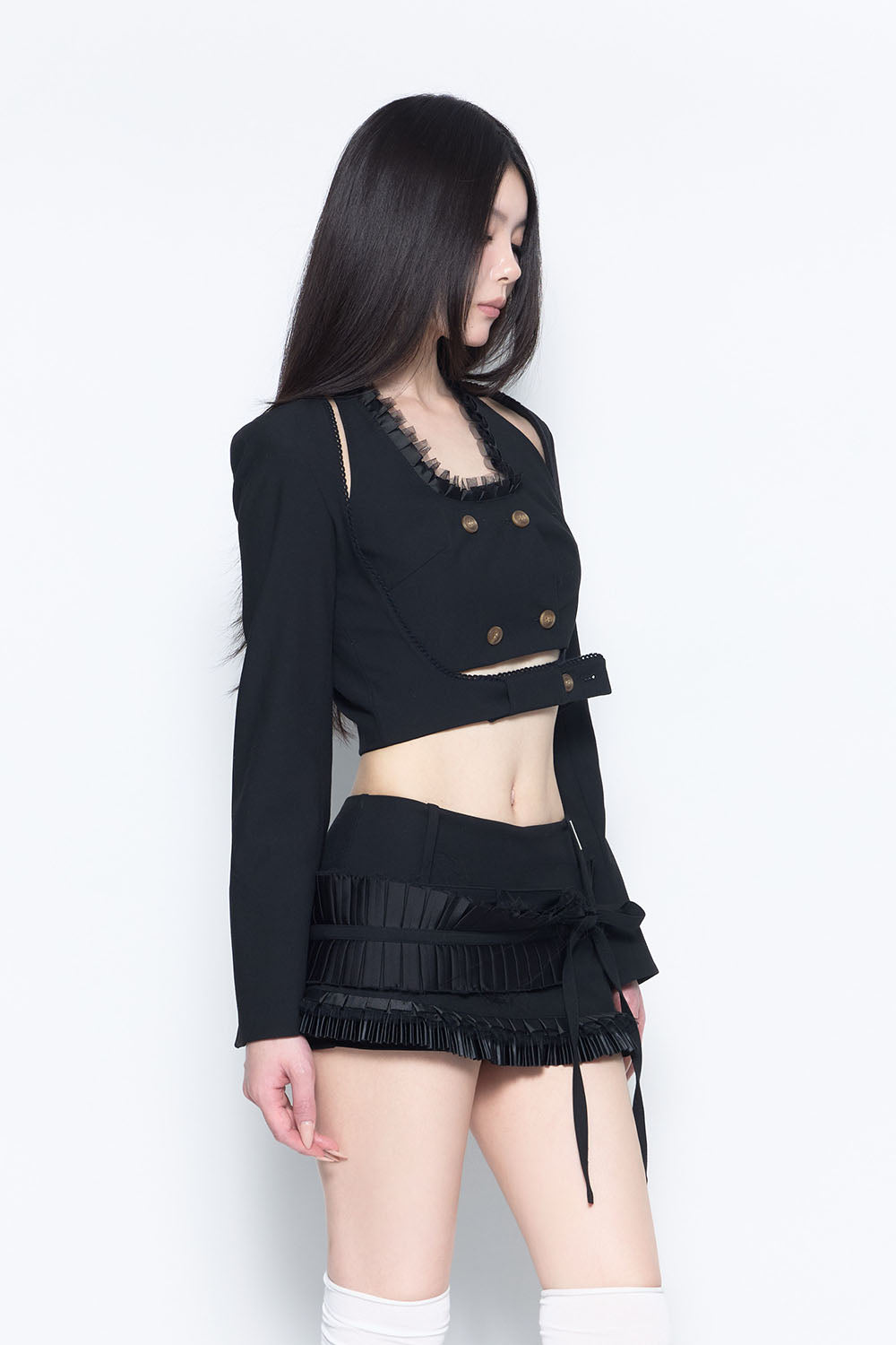 S lace trim suit ensemble