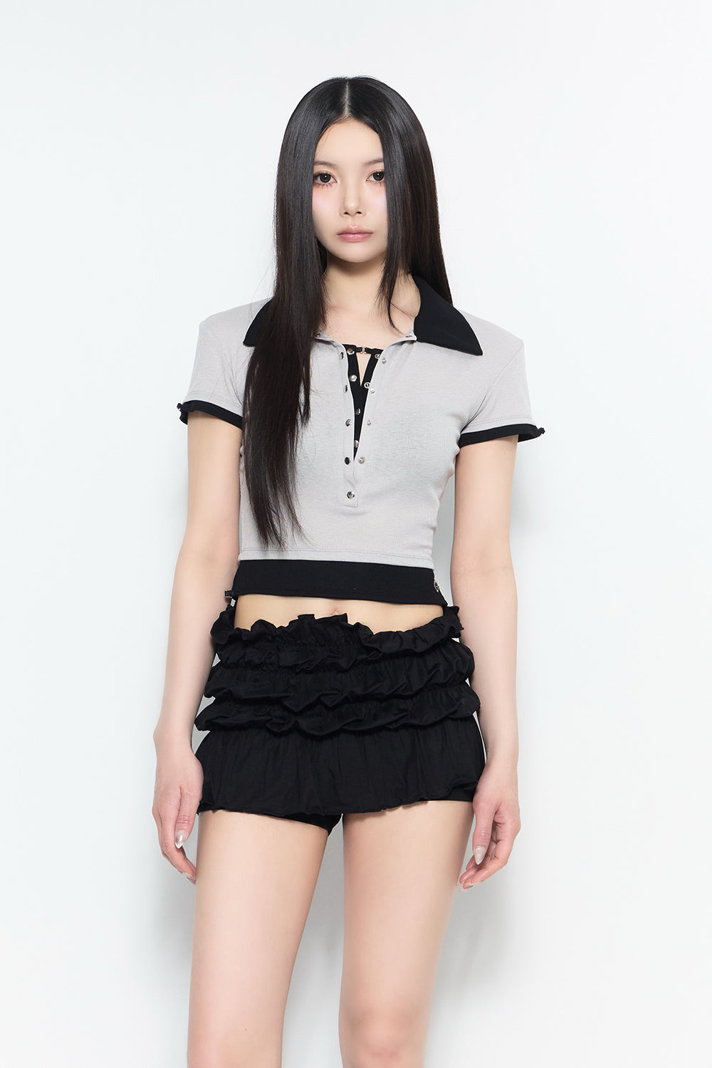 THEREDTHREAD / ザレッドスレッド】bicolor layered tops short