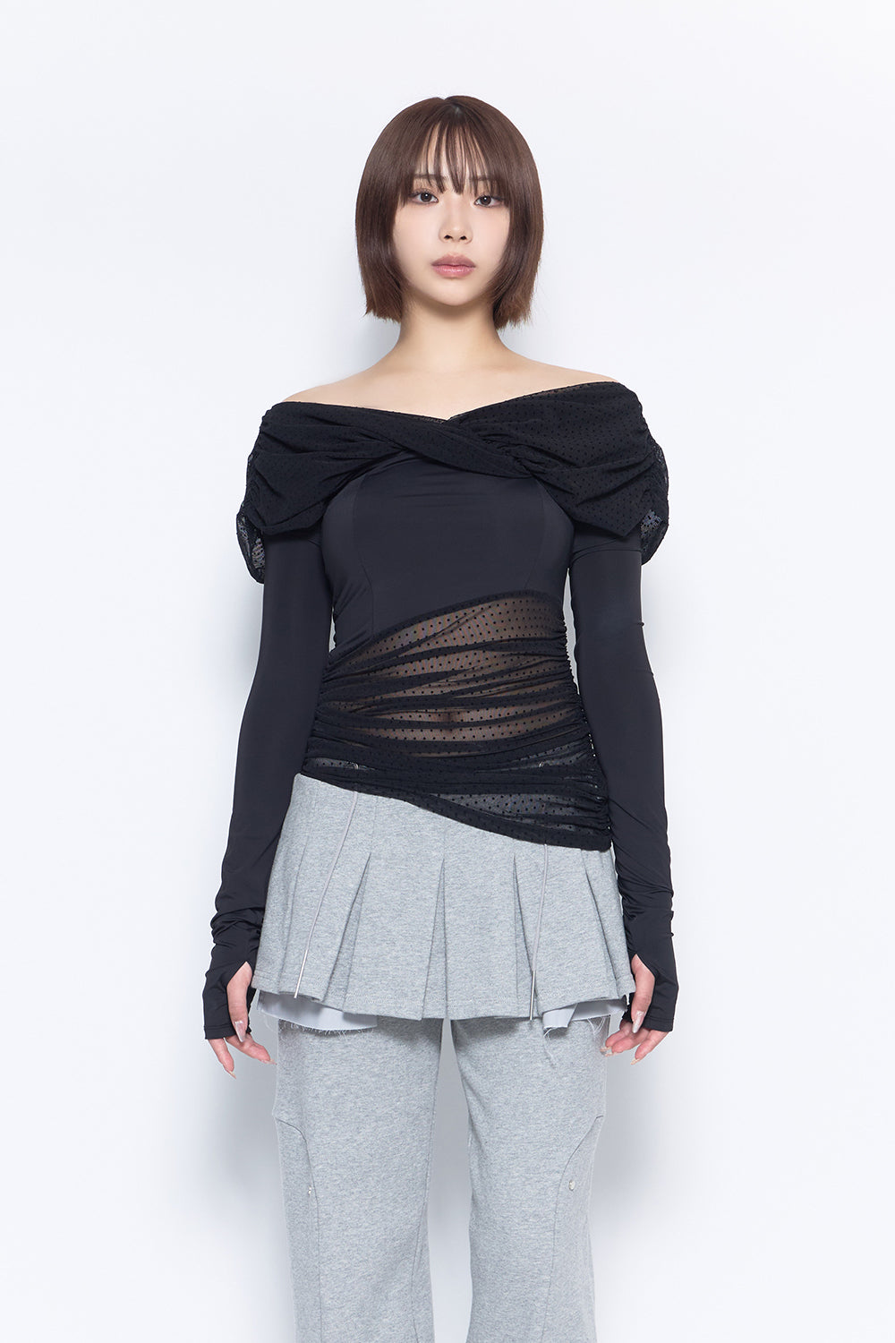 トップス theredthread S dot off shoulder tops THEREDTHREAD / ザレッドスレッド】S dot off shoulder tops