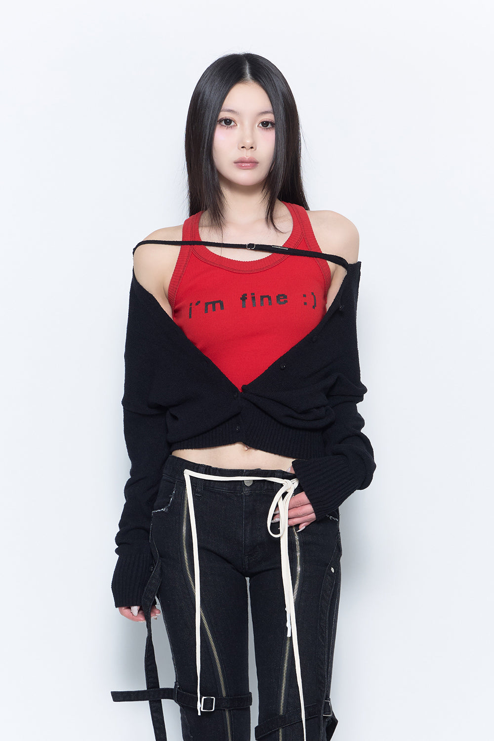 THEREDTHREAD / ザレッドスレッド】string knit cardigan