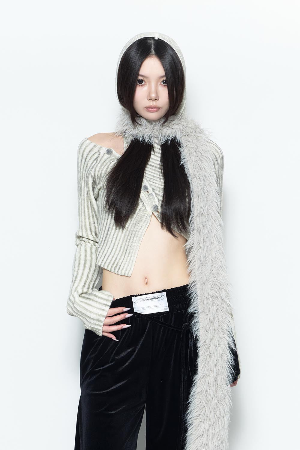 S asymmetric knit hoodie