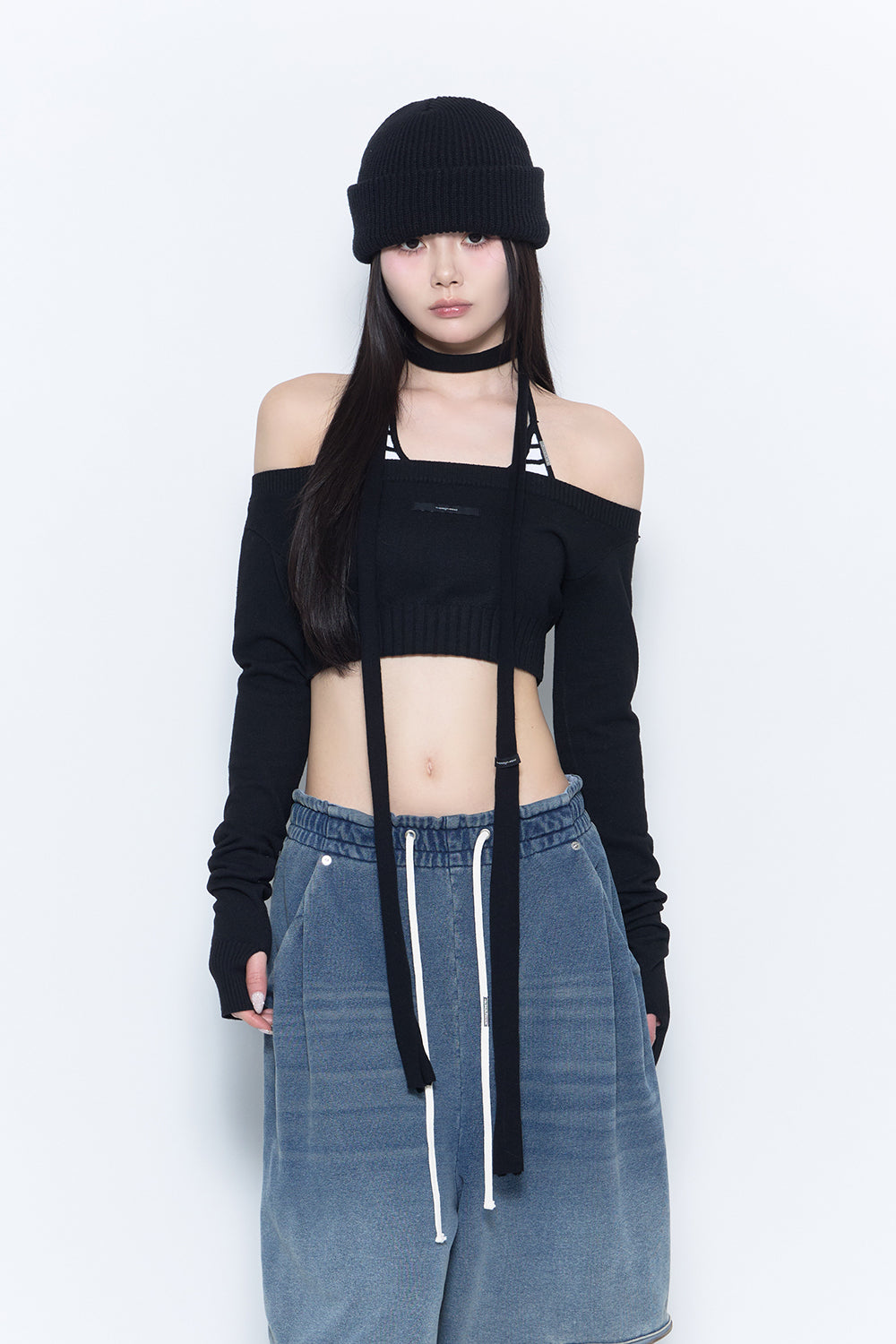 THEREDTHREAD / ザレッドスレッド】layered neck knit cropped