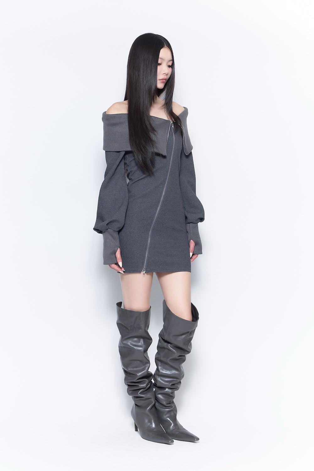 slash zipup mini dress