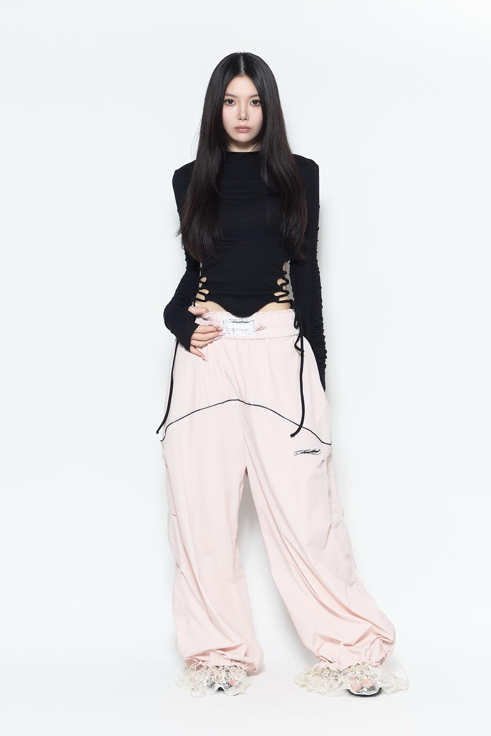 パンツ theredthread S nylon jersey pants lace THEREDTHREAD / ザレッドスレッド】S nylon jersey pants lace