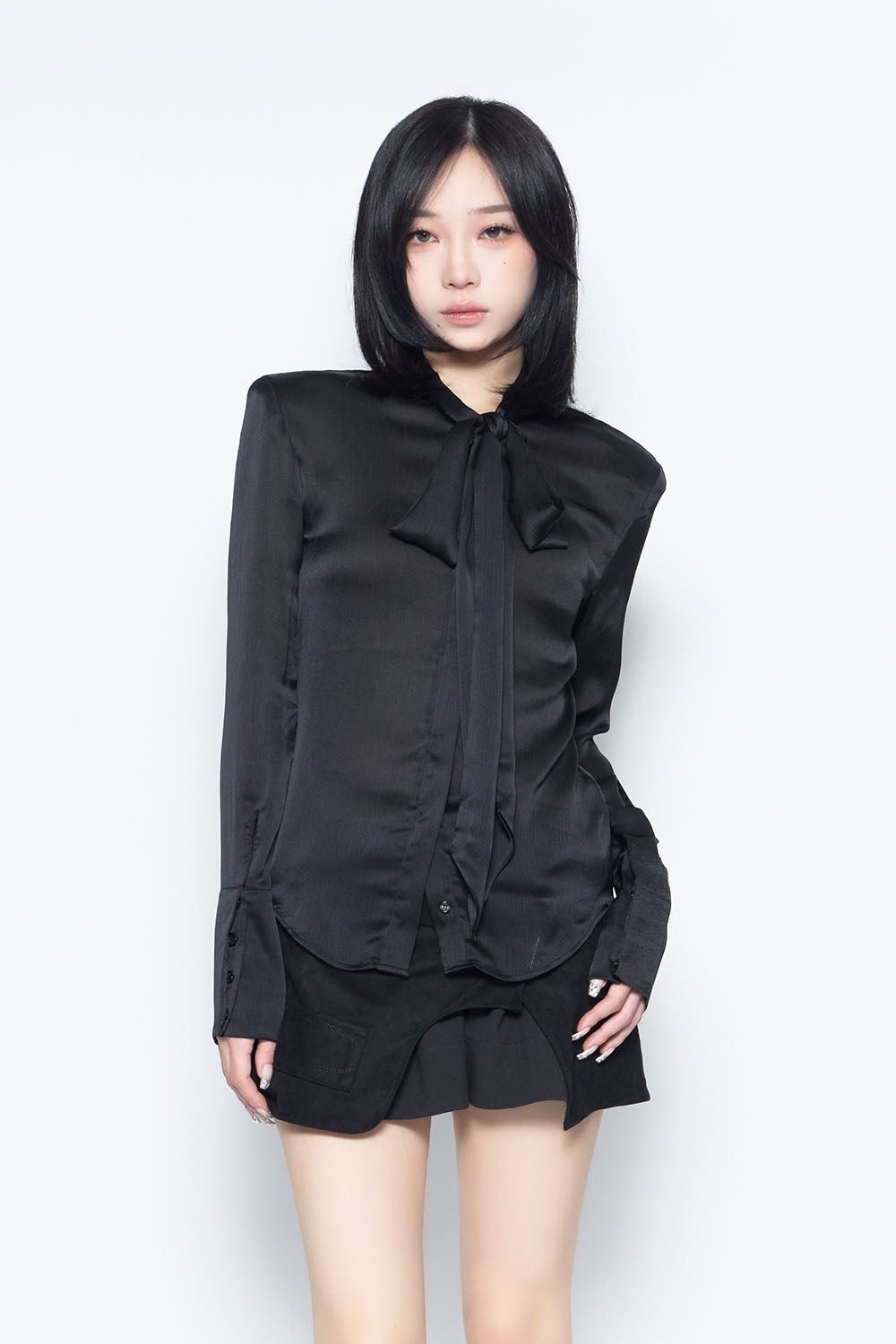 S satin bow tie blouse