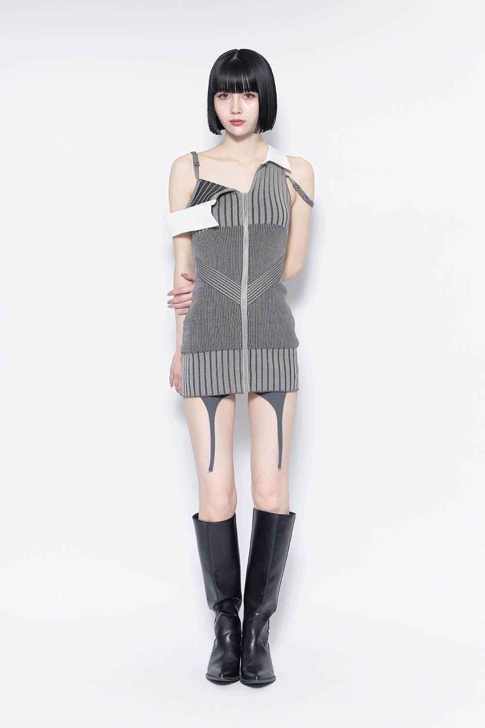 THEREDTHREAD♥oneshoulder shirtknit dress THEREDTHREAD / ザレッドスレッド】S oneshoulder shirt knit dress