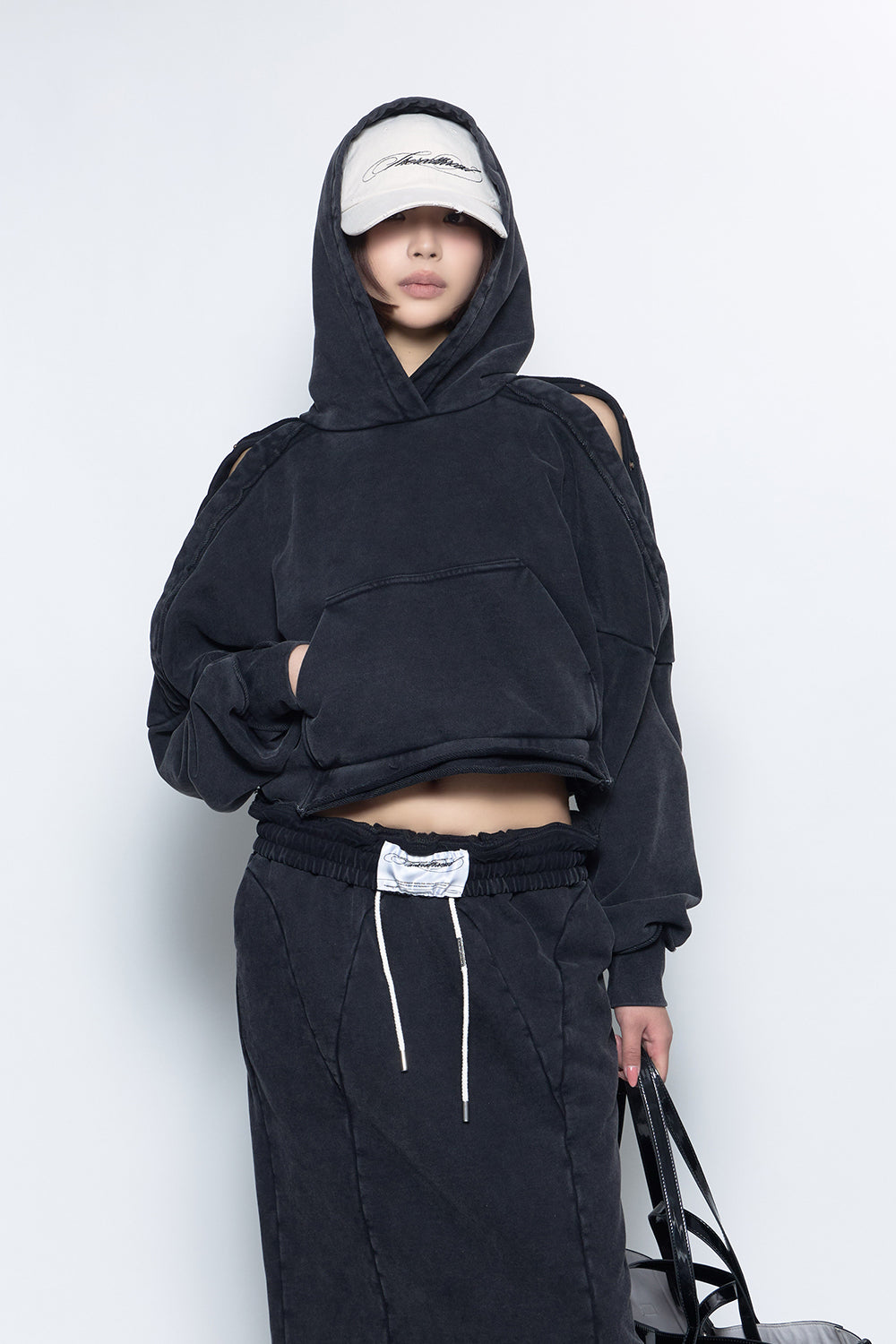 S open shoulder hoodie