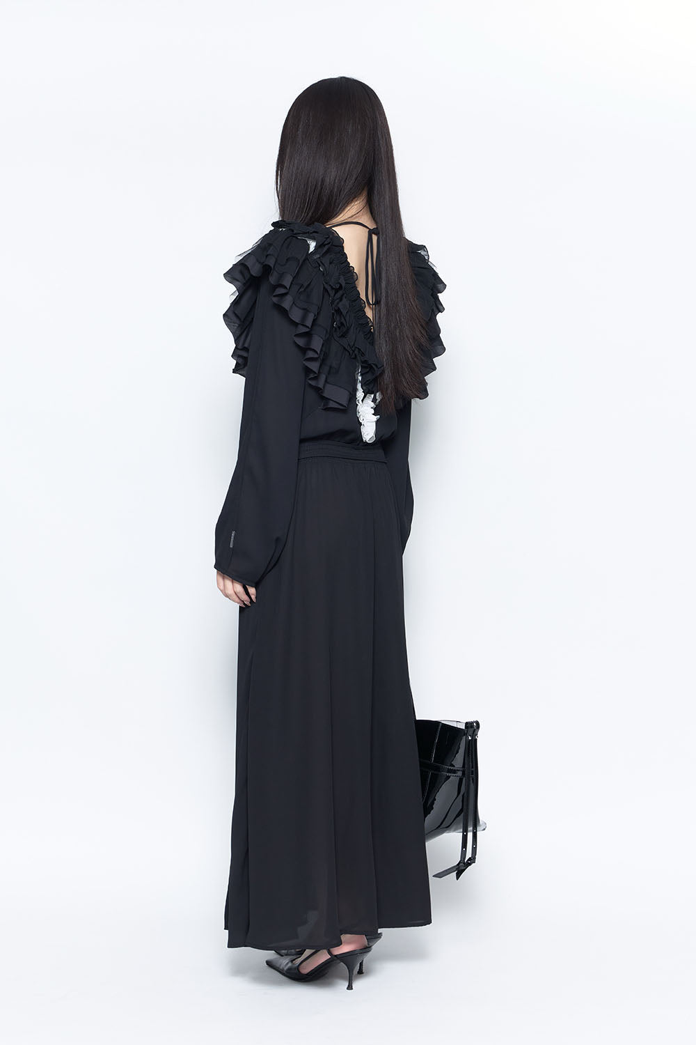 S ruffle chiffon long dress