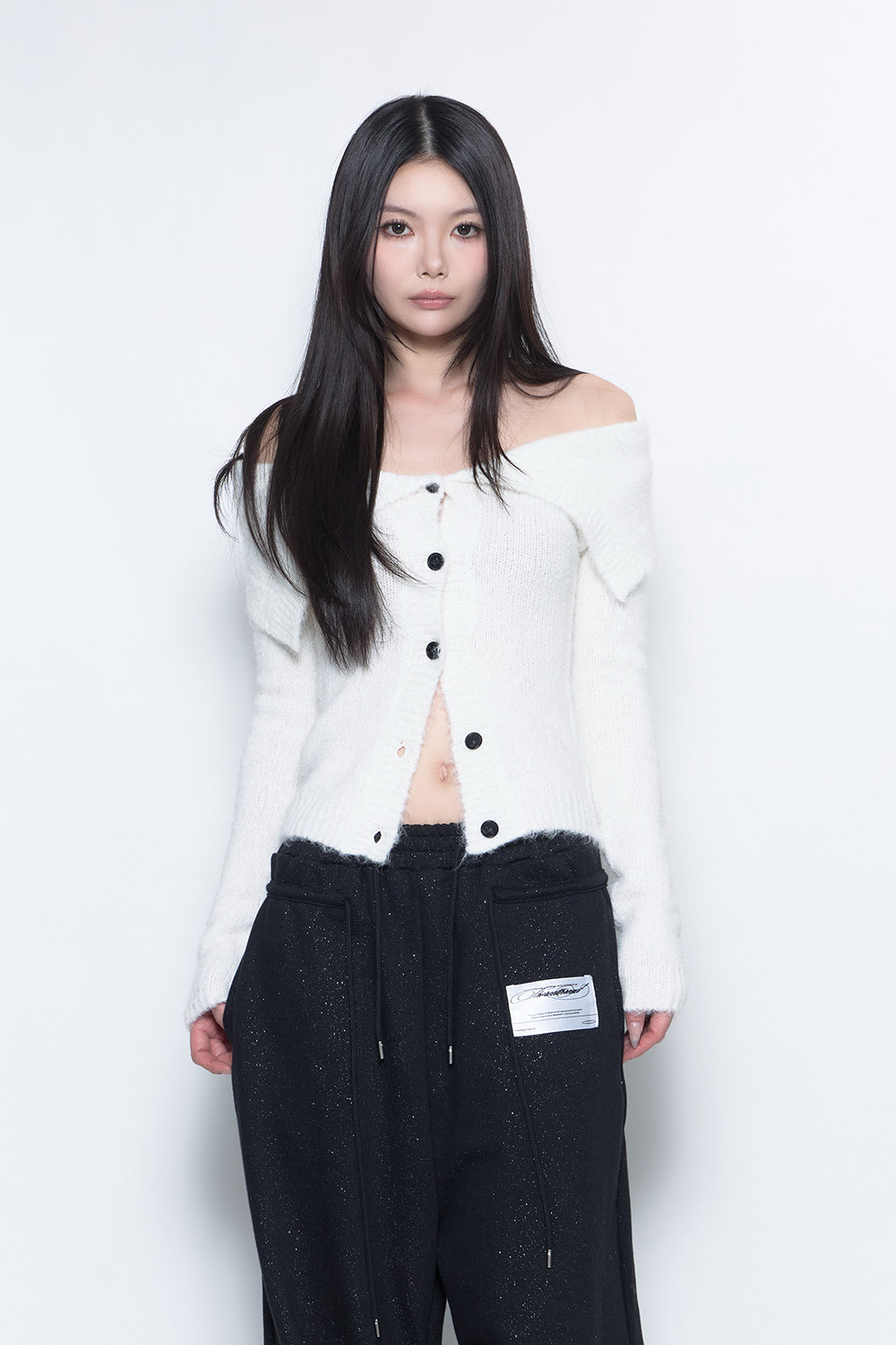 S fold collar offshoulder knit