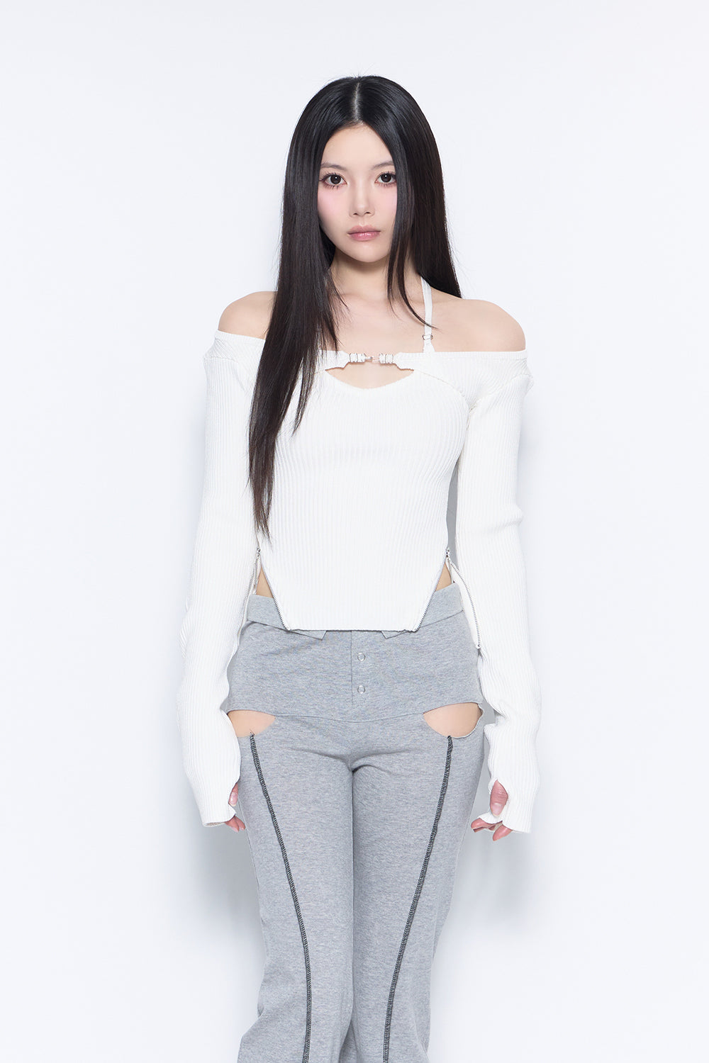 halter zip knit
