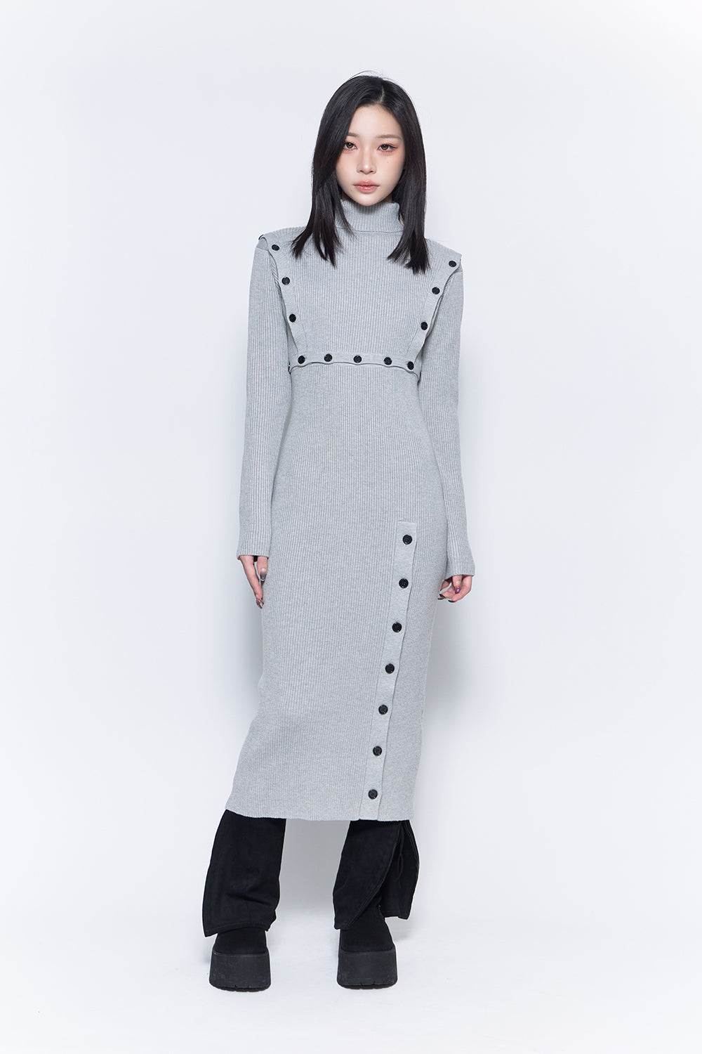 THEREDTHREAD / ザレッドスレッド】bicolor button open knit