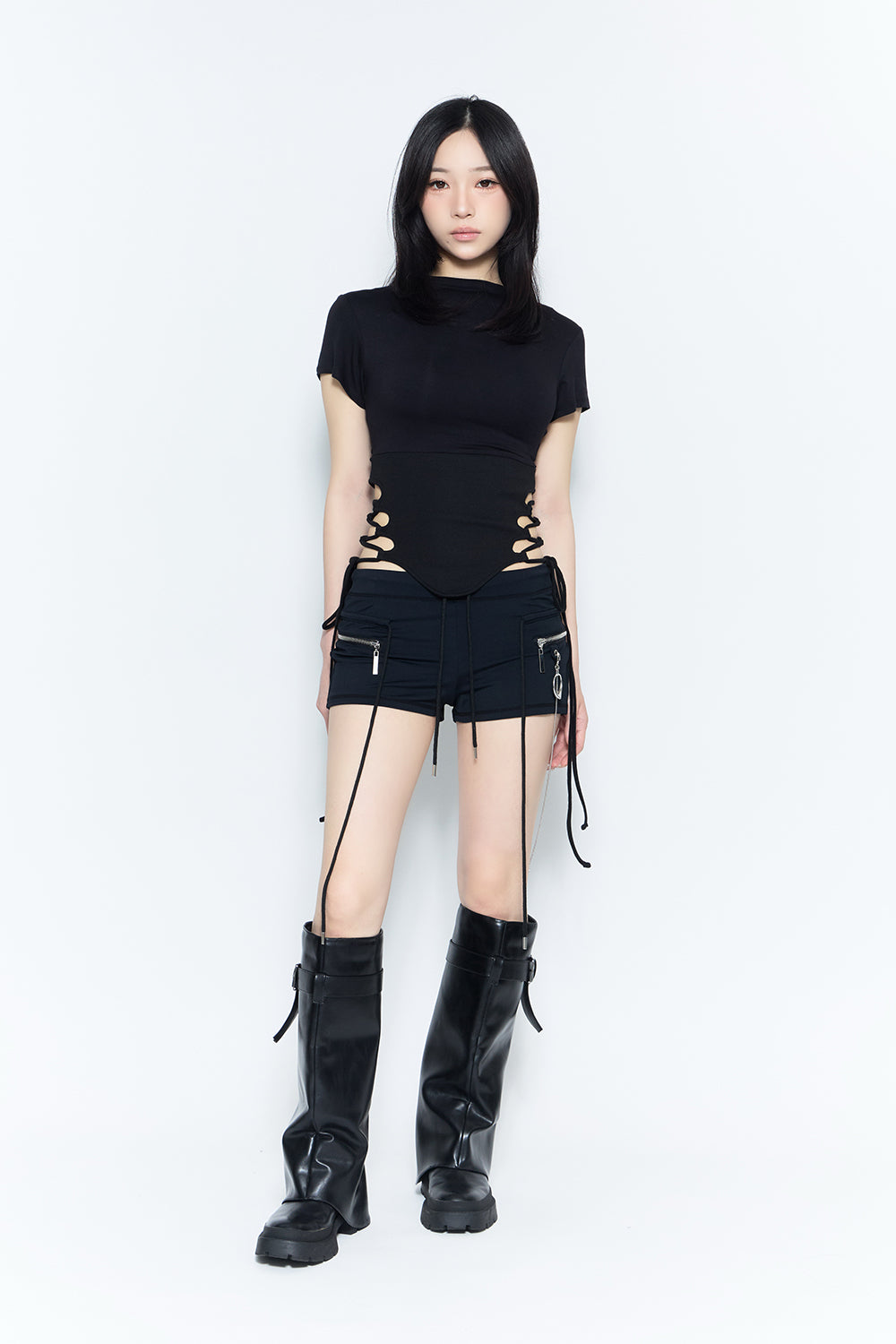 chain zip shorts