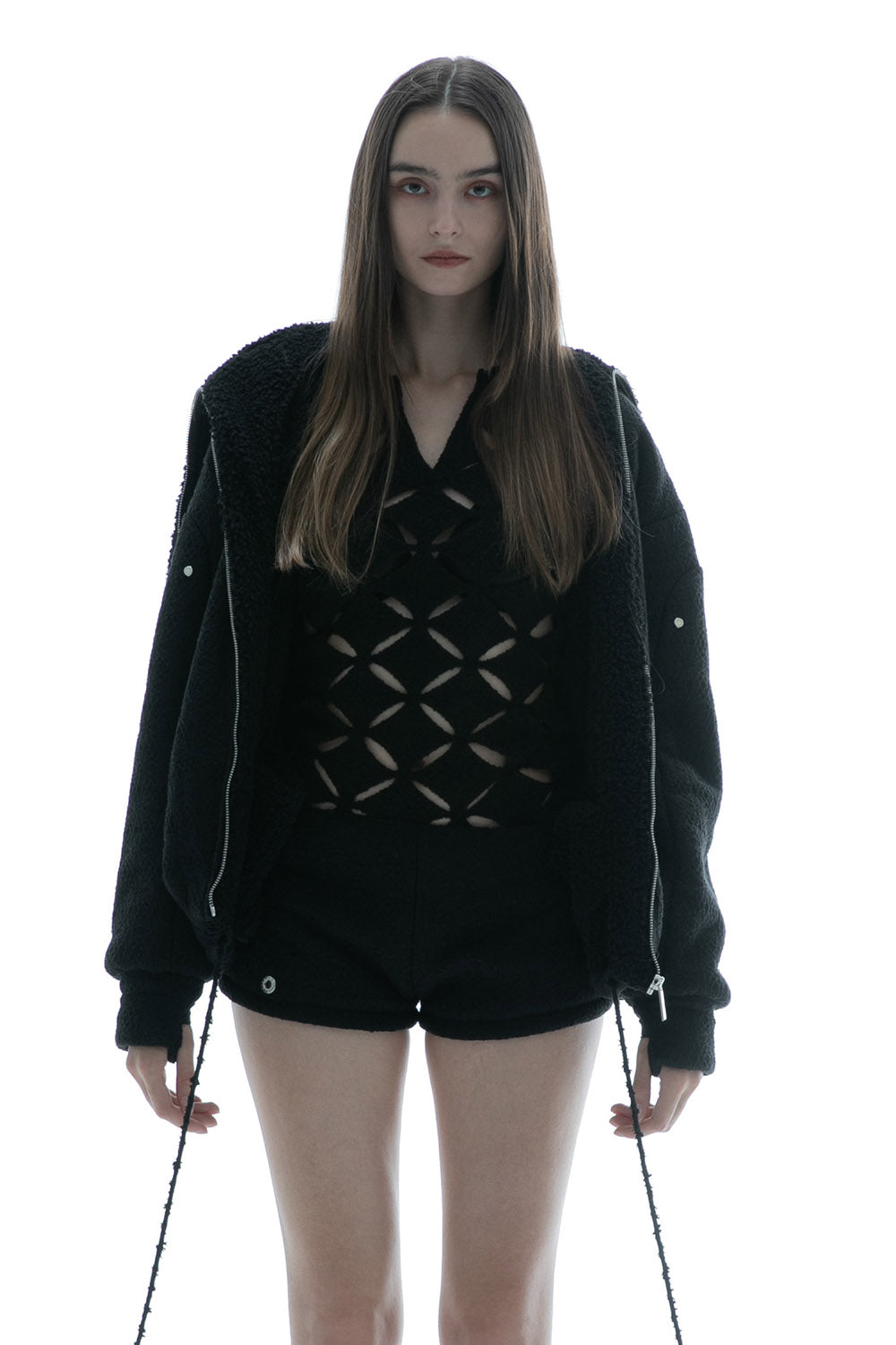 THEREDTHREAD / ザレッドスレッド】S ring asymmetry hoodie lace