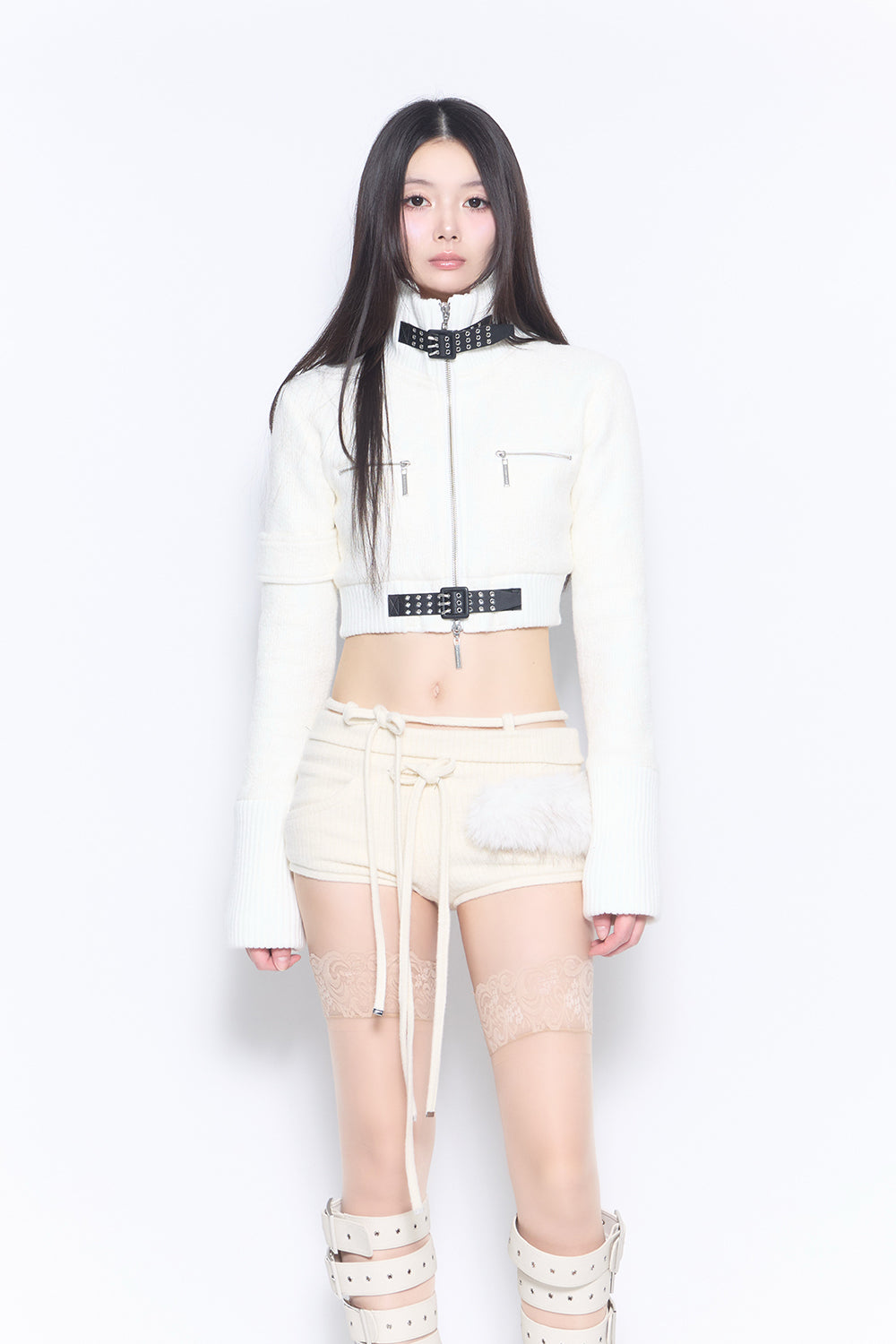 belted zip jacket cropped
