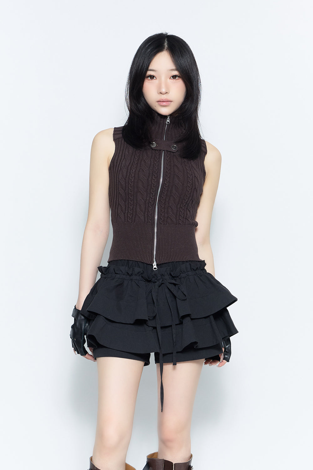THEREDTHREAD】flame zip knit tops