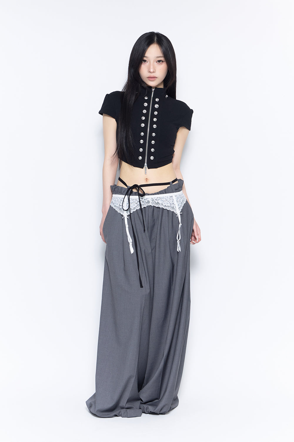 laced garter suit slacks