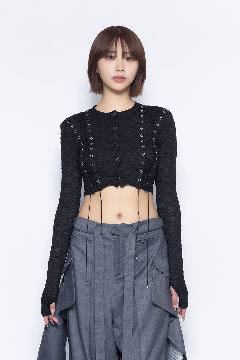 THEREDTHREAD / ザレッドスレッド】S lace up cardigan