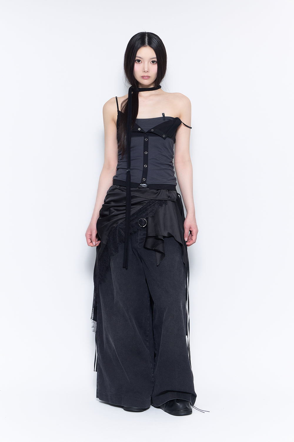 gathered satin skirt
