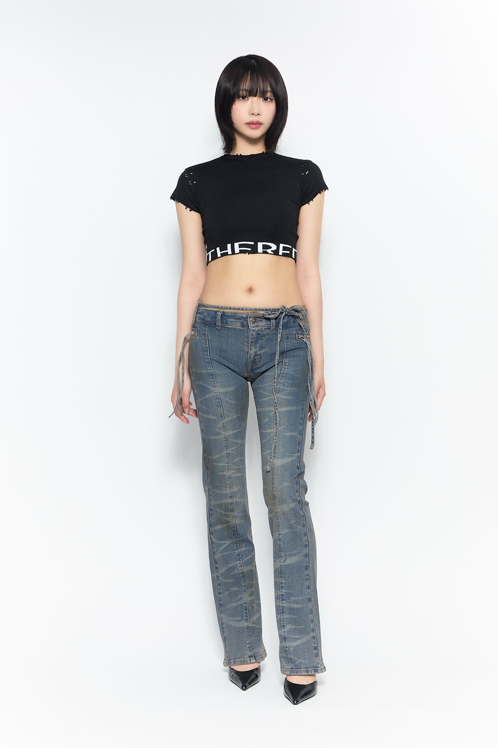 strap flare denim