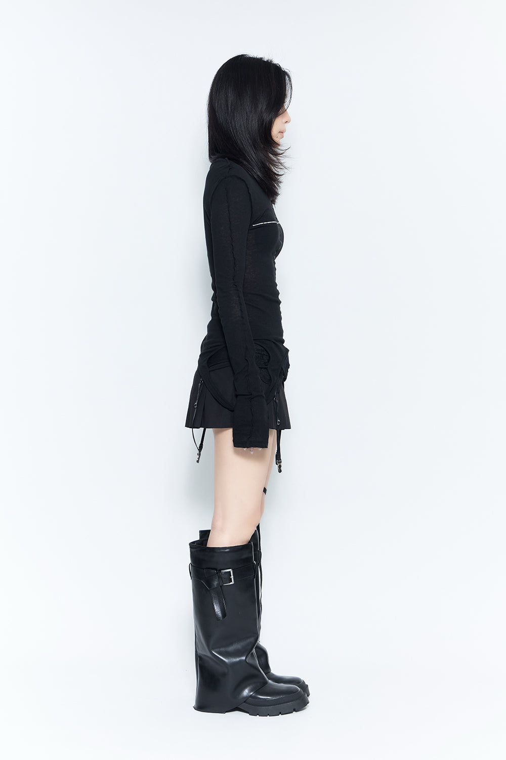 THEREDTHREAD】corded hook pleated skirt