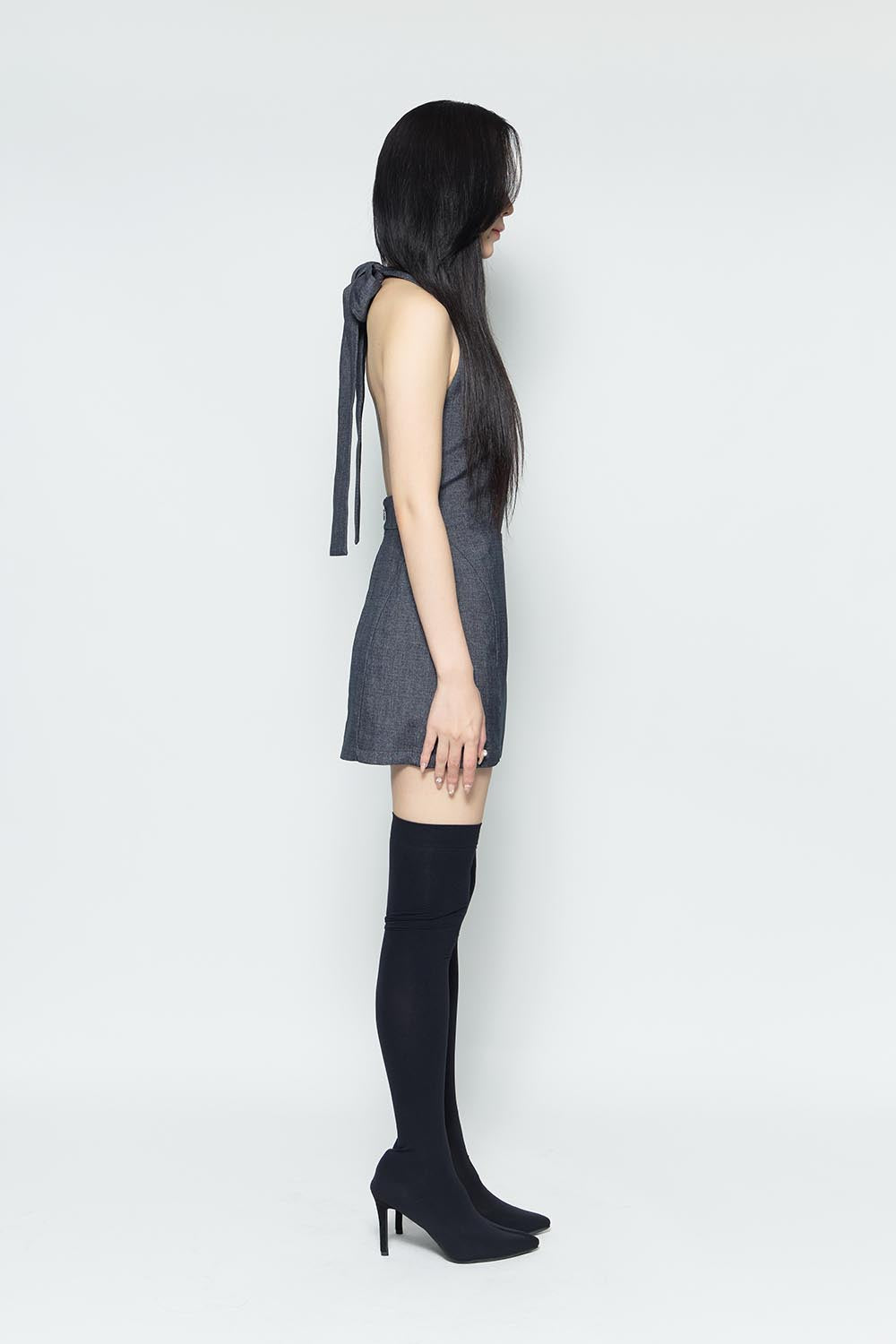 S backless halter dress mini