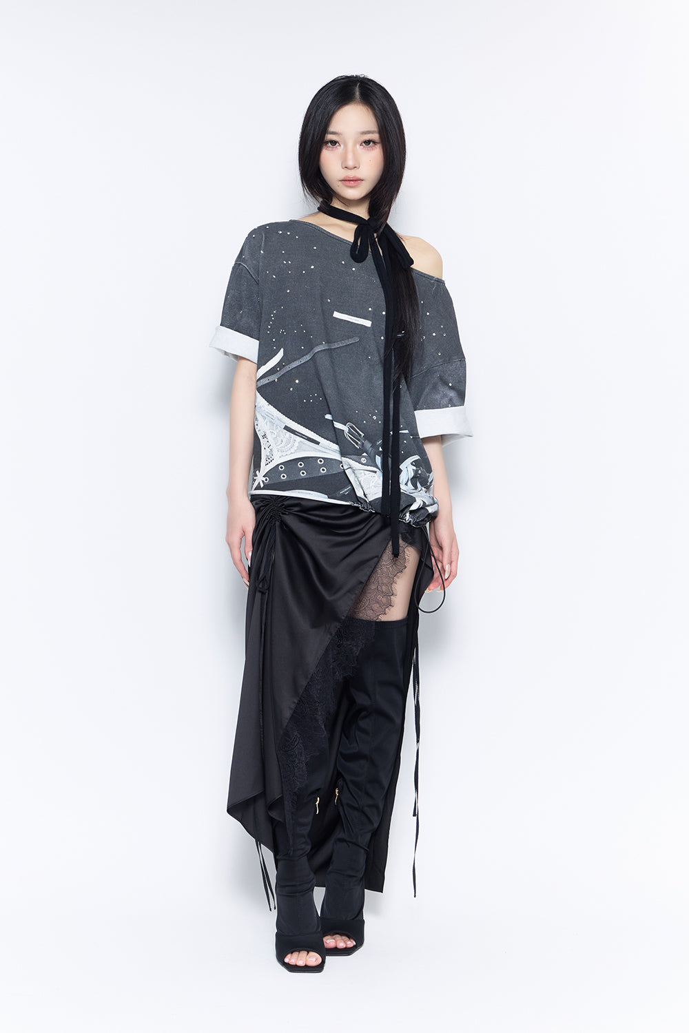 gathered satin skirt
