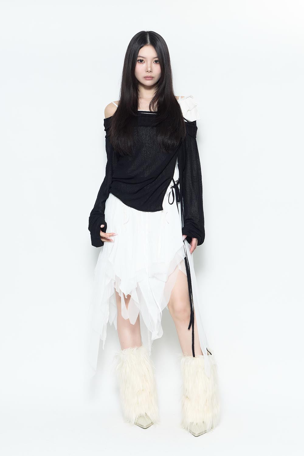 S asymmetry ruffle dress