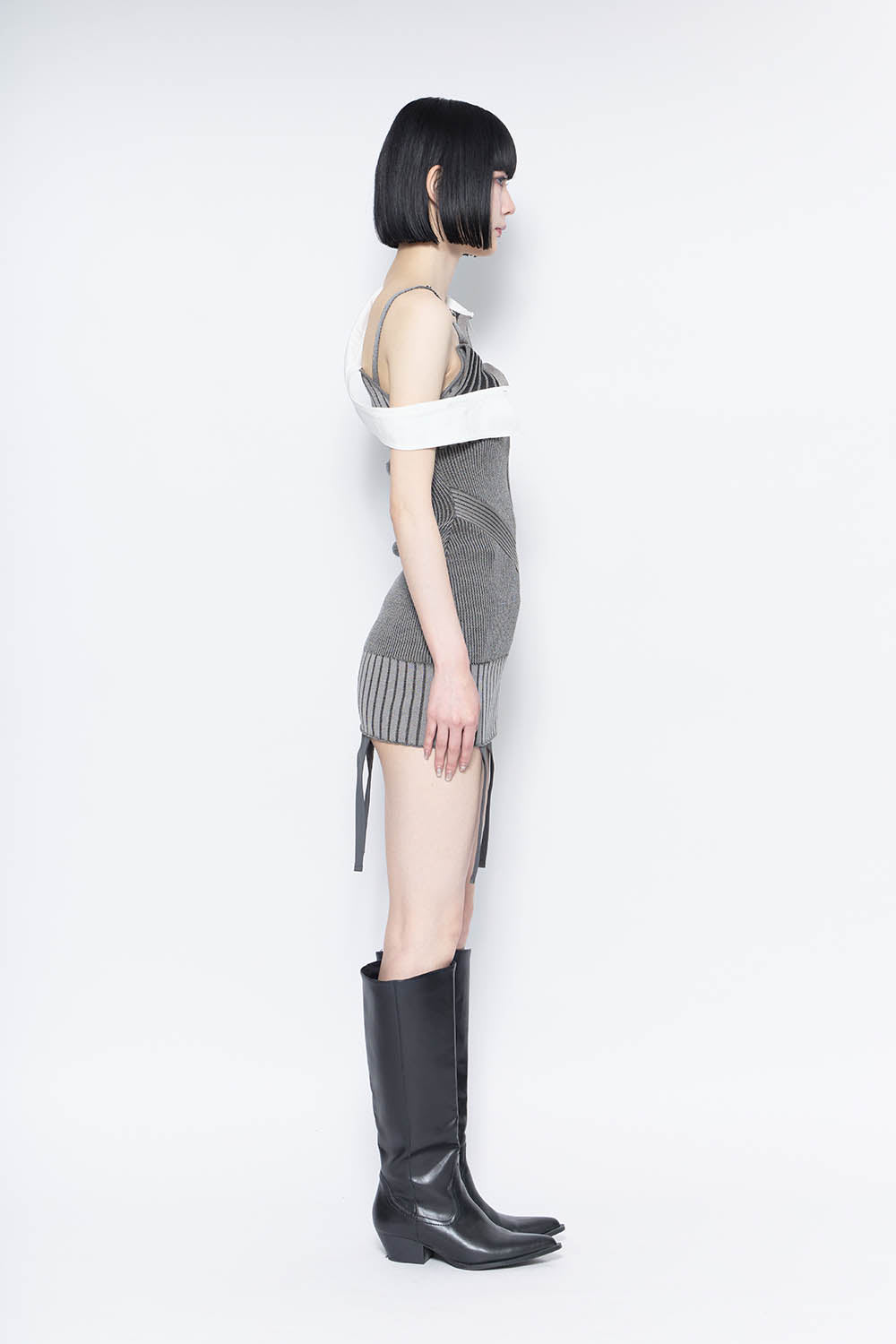 ワンピース theredthreadoneshoulder shirt knit dress THEREDTHREAD / ザレッドスレッド】S oneshoulder shirt knit dress