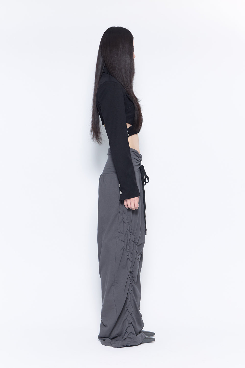 S ribbon smocking sweat pants
