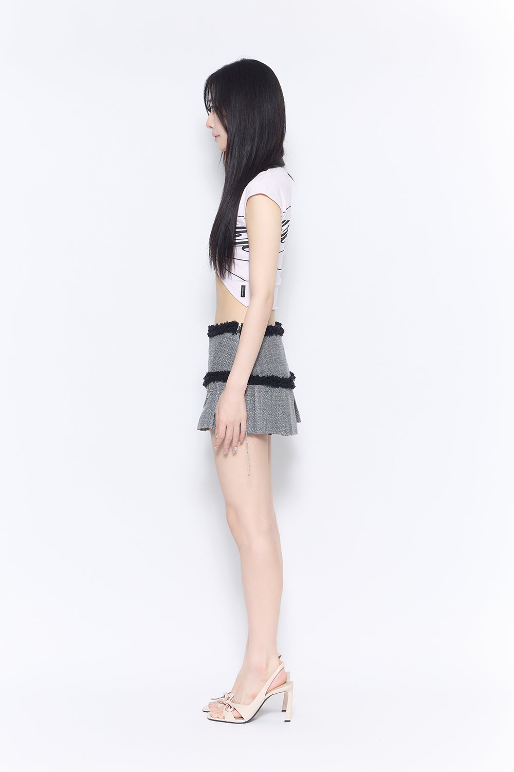 tweed pleated skirt mini