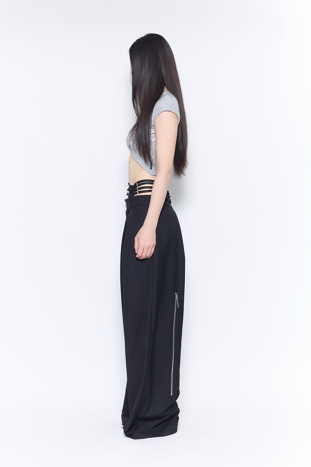 strap layered slacks ribbon