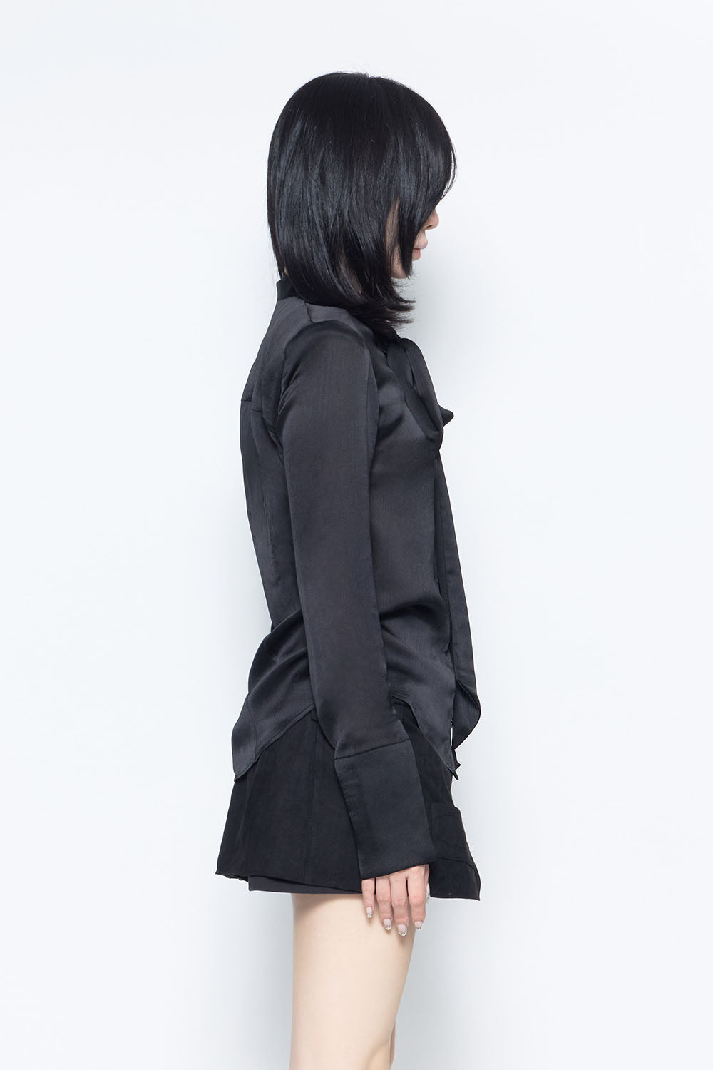 S satin bow tie blouse