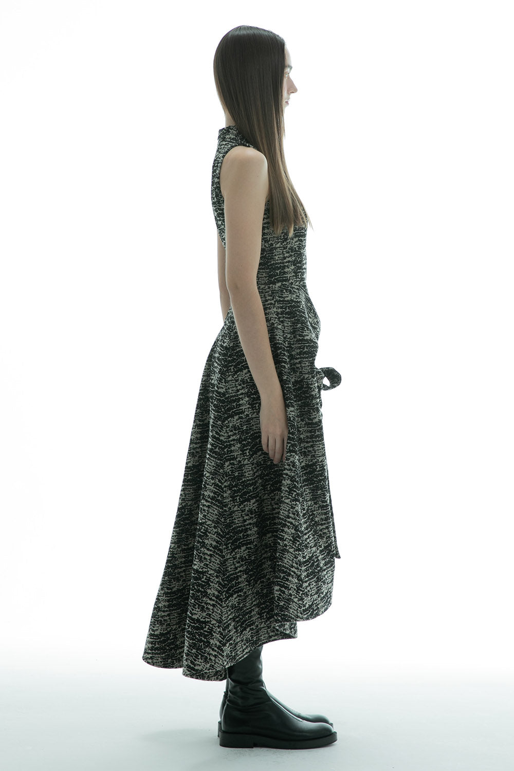 V slit long dress fog