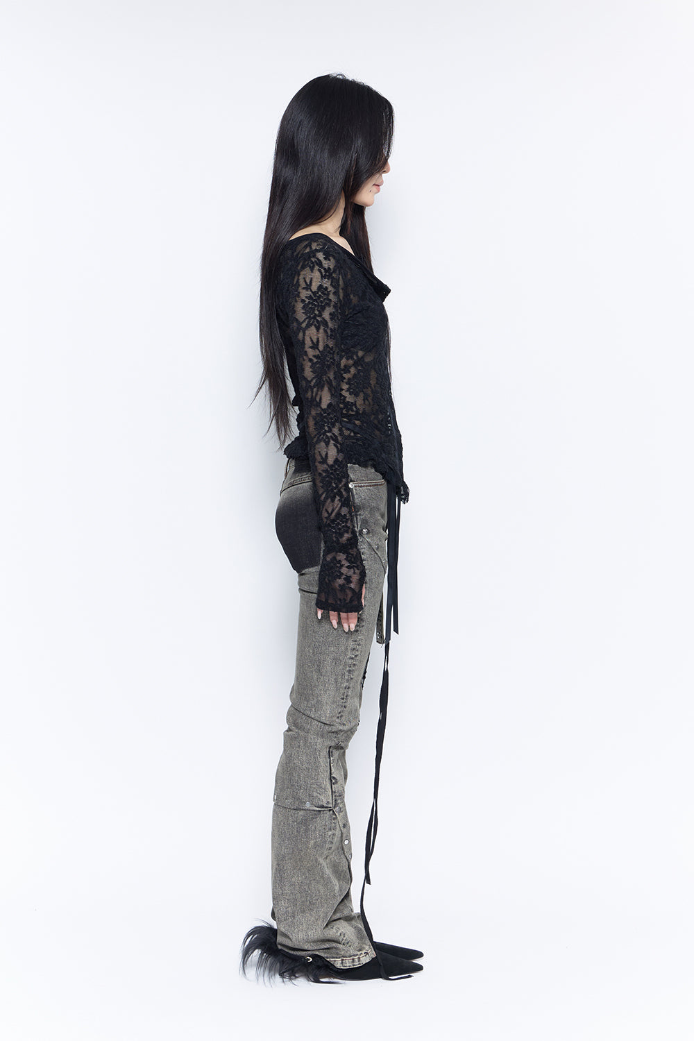 studded denim flare