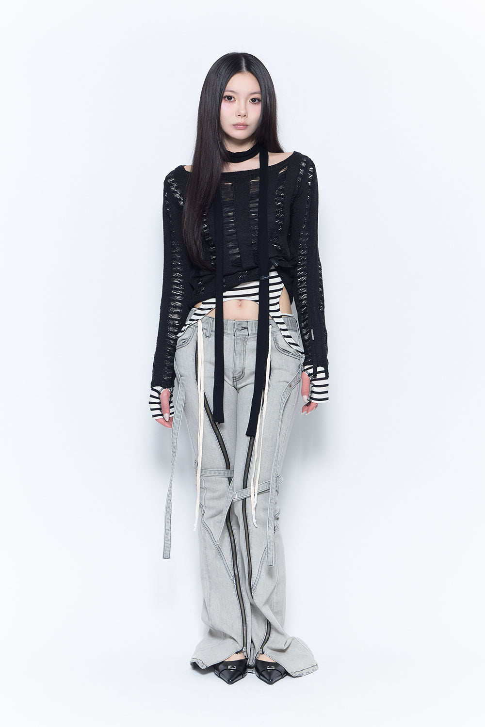 THEREDTHREAD / ザレッドスレッド】droop denim pants