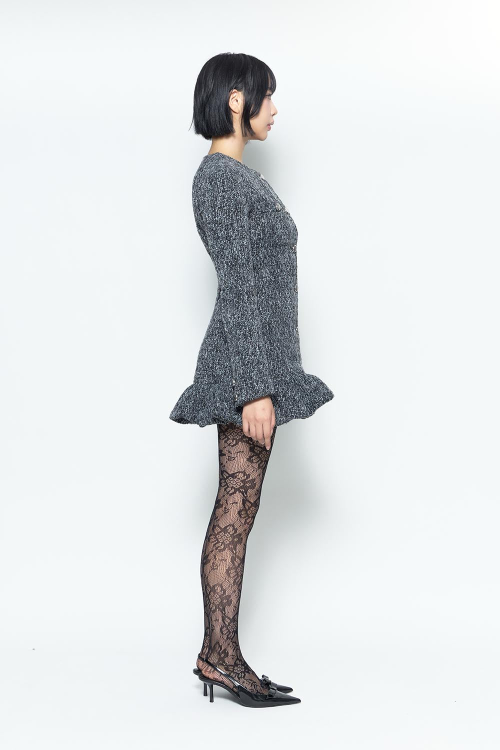 S tweed balloon dress mini