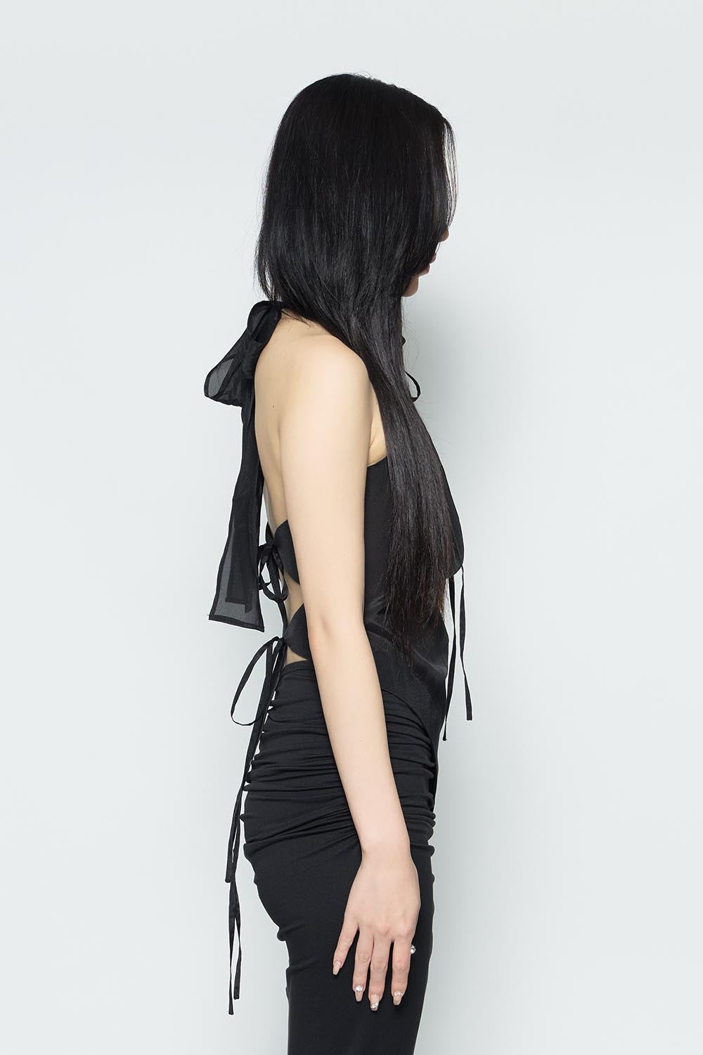 S draped sheer halter tops